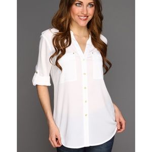 Calvin Klein White Crew Neck Roll Sleeve Size XS